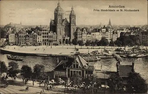 Ak Amsterdam Nordholland Niederlande, Prins Hendrikkade, St. Nicolaaskerk