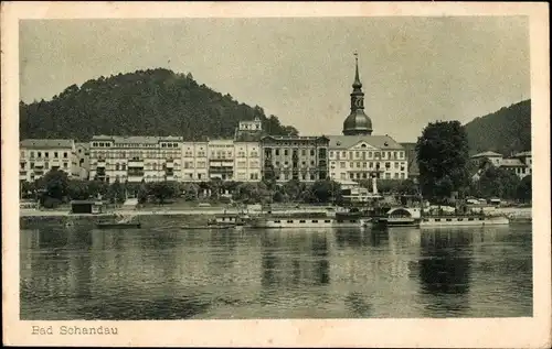 Ak Bad Schandau Sächsische Schweiz, Uferpartie