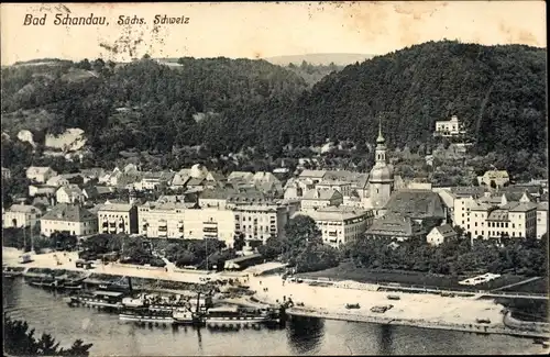 Ak Bad Schandau Sächsische Schweiz, Panorama, Schiffe