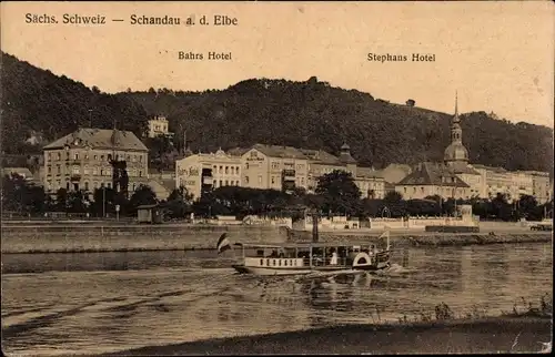 Ak Bad Schandau Sächsische Schweiz, Bahrs Hotel, Stephans Hotel, Salondampfer