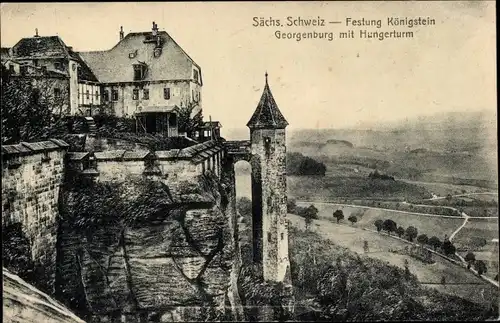 Ak Königstein an der Elbe Elbsandsteingebirge, Georgenburg mit Hungerturm