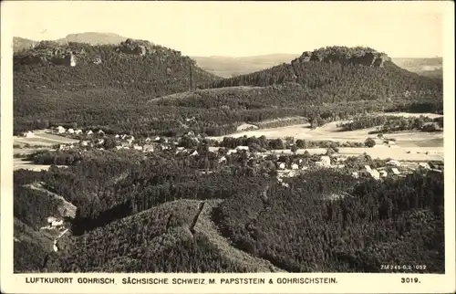 Ak Gohrisch Sächsische Schweiz, Panorama, Papststein und Gohrischstein