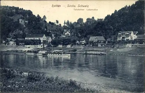 Ak Rathen an der Elbe Sächsische Schweiz, Talwächter Lokomotive