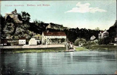 Ak Rathen an der Elbe Sächsische Schweiz, Ortspartie, Ruine