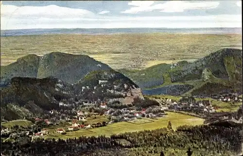 Ak Zittau in der Oberlausitz, Blick vom Hochwald nach Oybin und auf den Ort
