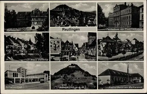 Ak Reutlingen in Baden Württemberg, Gymnasium, Technikum, Klein Venedig, Schwimmbad