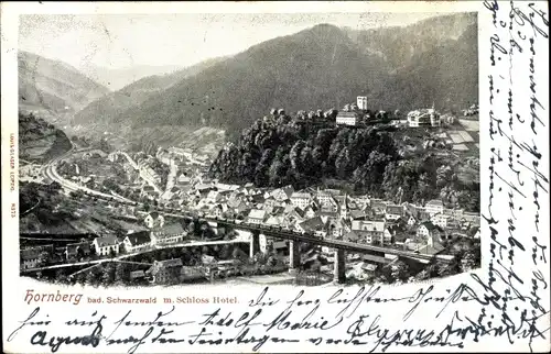 Ak Hornberg im Schwarzwald, Schloss Hotel, Panorama, Brücke