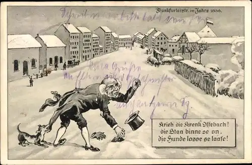 Ak Offenbach am Main Hessen, Frankfurterstraße im Jahre 1836, Krieh die Krenk Offebach