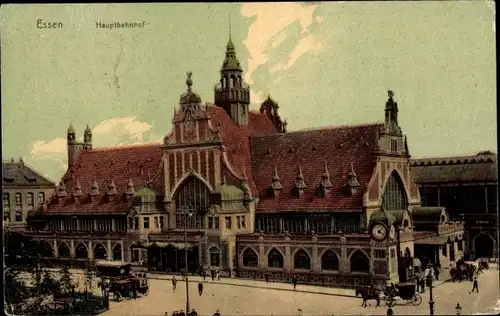 Ak Essen im Ruhrgebiet, Hauptbahnhof, Kutsche