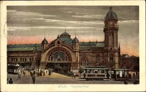 Ak Köln am Rhein, Straßenbahn passiert den Hauptbahnhof