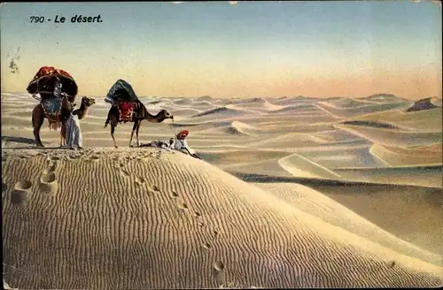 Ak Le desert, Araber mit Kamelen in der Wüste