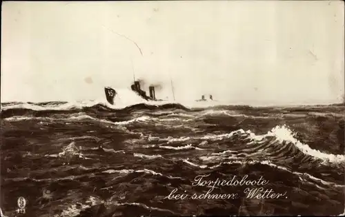 Ak Deutsches Kriegsschiff, Torpedoboote bei schwerer See