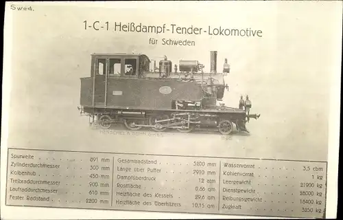 Ak Schwedische Eisenbahn, 1 C 1 Tender Lokomotive, Dampflok Nr. 5
