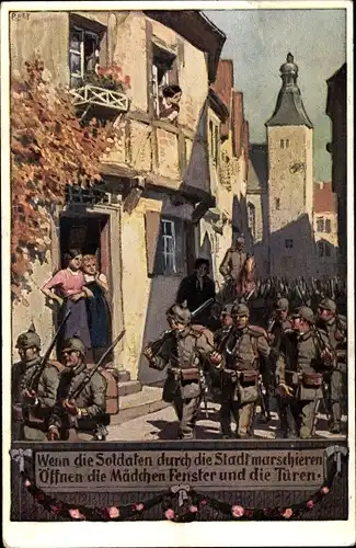 Lied Ak Hey, Paul, Unsere Feldgrauen, Soldatenliederpostkarte Nr. 2, Wenn die Soldaten marschieren