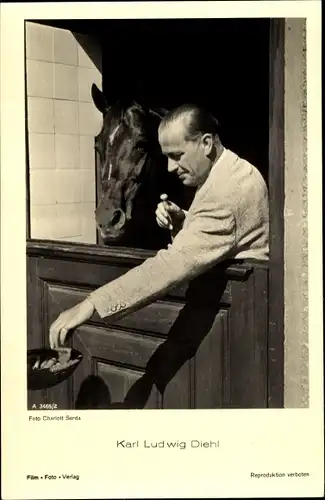 Ak Schauspieler Karl Ludwig Diehl, Portrait mit Pferd