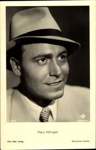 Ak Schauspieler Paul Klinger, UFA Film A 3473 1, Hut, Krawatte