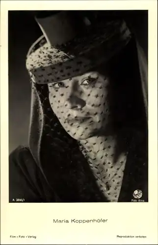 Ak Schauspielerin Maria Koppenhöfer, Portrait, Hut mit Schleier