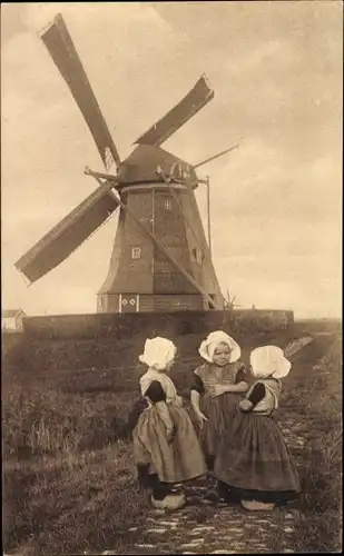 Ak Zeeland Niederlande, Molen, Mädchen in Tracht