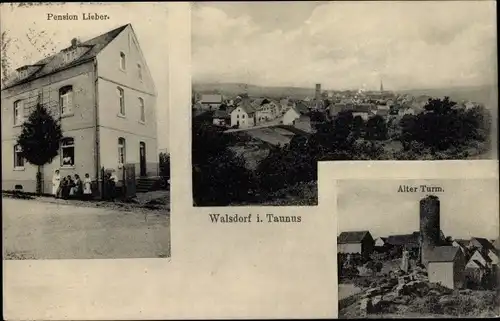 Ak Walsdorf Idstein im Taunus, Panorama, Pension Lieber, Alter Turm