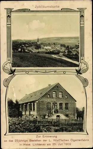 Ak Hessisch Lichtenau in Hessen, Gesamtansicht, L. Wolff'sche Cigarrenfabrik, 25 Jahre 1909