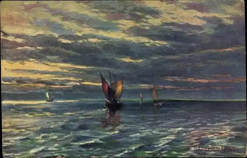 Künstler Ak Fuhrmann, Segelboote, Fischerboote auf dem Meer