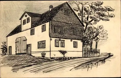 Handgemalt Ak Blick auf ein Bauernhaus