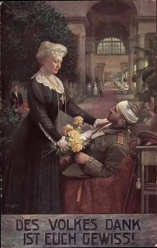 Künstler Ak Fischer, Des Volkes Dank ist euch gewiss,Kaiserin Auguste Viktoria besucht Kriegsveteran