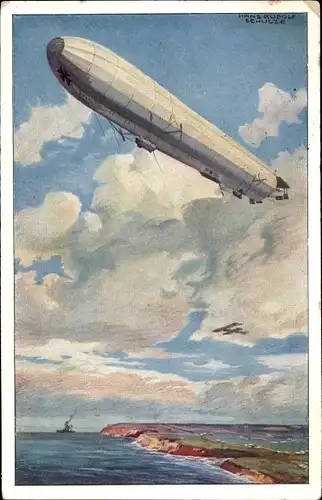 Künstler Ak Schulze, Hans Rudolf, Reichsmarineluftschiff, Wacht an deutscher Ostseeküste