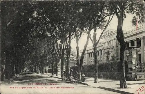 Ak Saigon Cochinchine Vietnam, Rue de Lagrandiere et Palais du Lieutenant Gouverneur
