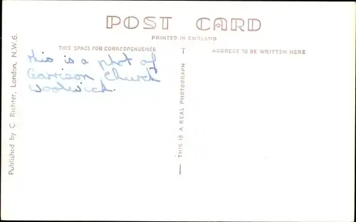 Ak Woolwich London, Garrison Church