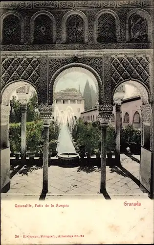 Ak Granada Andalusien Spanien, Alhambra, Patio de la Acequia