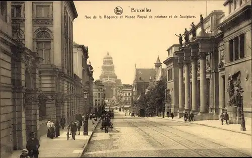 Ak Bruxelles Brüssel, Rue de la Régence et Musée Royal de peinture et de Sculpture