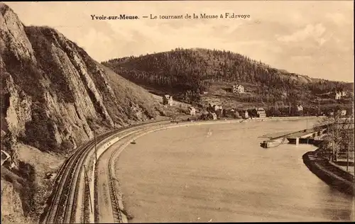 Ak Yvoir sur Meuse Wallonien Namur, Le tournant de la Meuse à Fidevoye