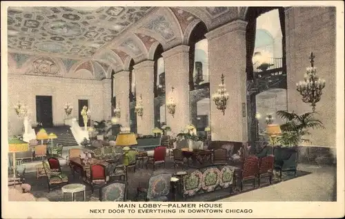 Ak Chicago Illinois USA, Main Lobby, Palmer House