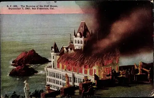 Ak San Francisco Kalifornien USA, Burning of Cliff House in 1907