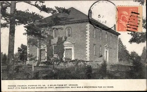 Ak Fairfax Virginia USA, Pohick Church, 6 Meilen von Mount Vernon, Gebaut durch Washington