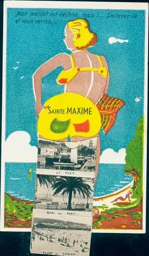 Leporello Ak Sainte Maxime Var, Le Port, Quai du Port, Plage du Casino