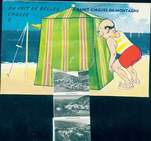 Leporello Ak Saint Cirgues en Montagne Ardèche, Quartier du Pont, La Place, Vue generale