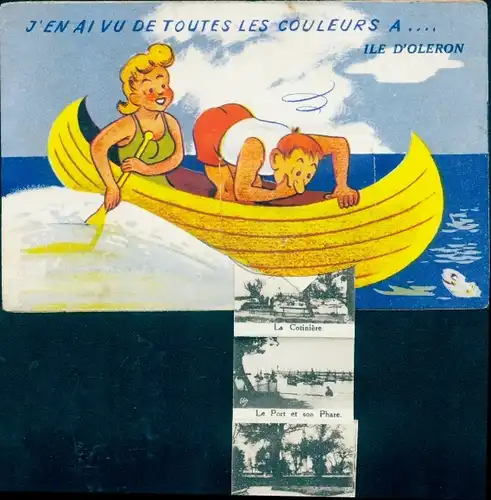 Leporello Ak Île d'Oléron Charente Maritime, La Cotiniere, Le Port et son Phare, Jardin Public