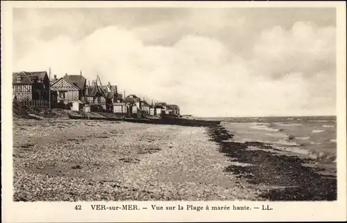 Ak Ver sur Mer Calvados, Vue sur la Plage a maree haute