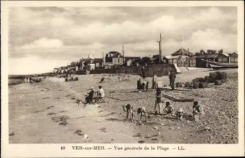 Ak Ver sur Mer Calvados, Vue generale de la Plage