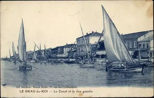 Ak Le Grau du Roi Gard, Le Canal et la rive Gauche, Segelboote