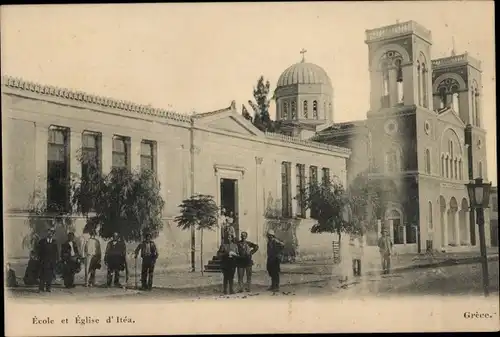 Ak Itea Griechenland, École et Église, Schule und Kirche