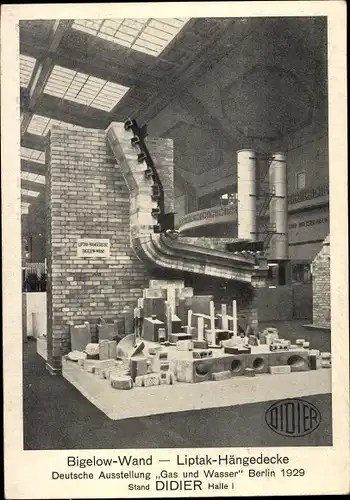 Ak Bigelow Wand, Liptak Hängedecke, Firma Didier, Deutsche Ausstellung Gas und Wasser Berlin 1929