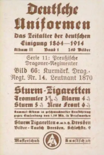 Sammelbild Deutsche Uniformen, 1864 - 1914, Serie 11 Bild 66, Kurmärk. Drag. Rgt. 14 1870