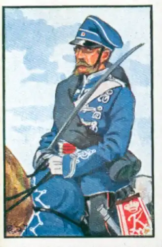 Sammelbild Deutsche Uniformen, 1864 - 1914, Serie 32 Bild 191, 1. Leib Hus. Rgt., Hessen Kassel 1866