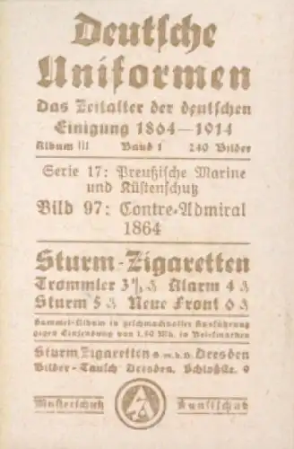 Sammelbild Deutsche Uniformen, 1864 - 1914, Serie 17 Bild 97, Preuß. Contre Admiral 1864