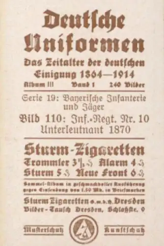 Sammelbild Deutsche Uniformen, 1864 - 1914, Serie 19 Bild 110, Bayr. Inf. Rgt. 10, 1870