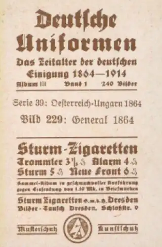 Sammelbild Deutsche Uniformen, 1864 - 1914, Serie 39 Bild 229, KuK General 1864