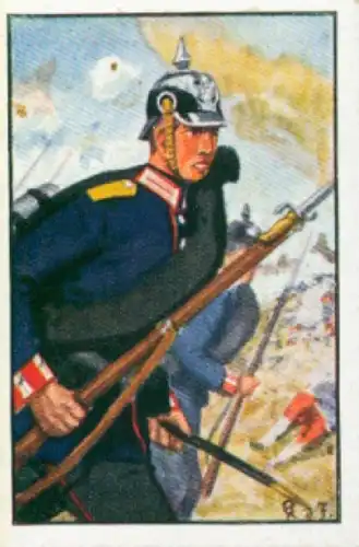 Sammelbild Deutsche Uniformen, 1864 - 1914, Serie 2 Bild 9, Preuuß. Garde Füss. Rgt., 1870